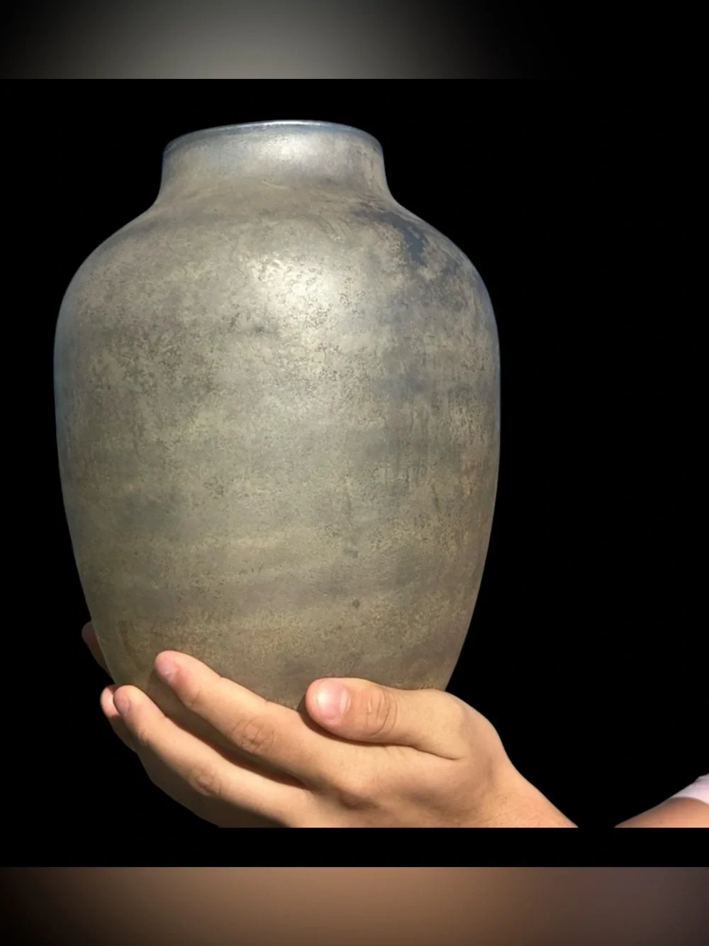 Anthropologie Frosted Glass Vase with Gold Accents - Large
